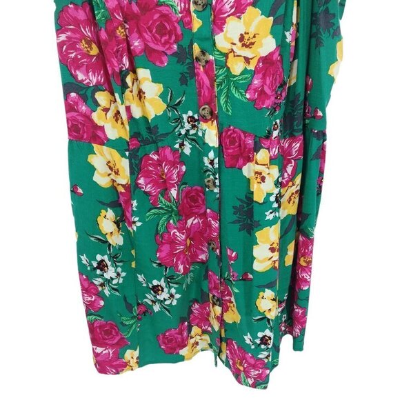 Torrid Floral Button Up Corset Laceup Tank Top Size 1X Plus Green Flower Pink - Picture 5 of 10